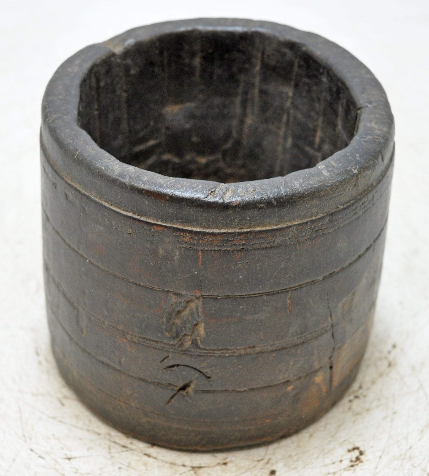 Antique Wooden Round Grain Measurement Paili Pot Original Old Hand Carved