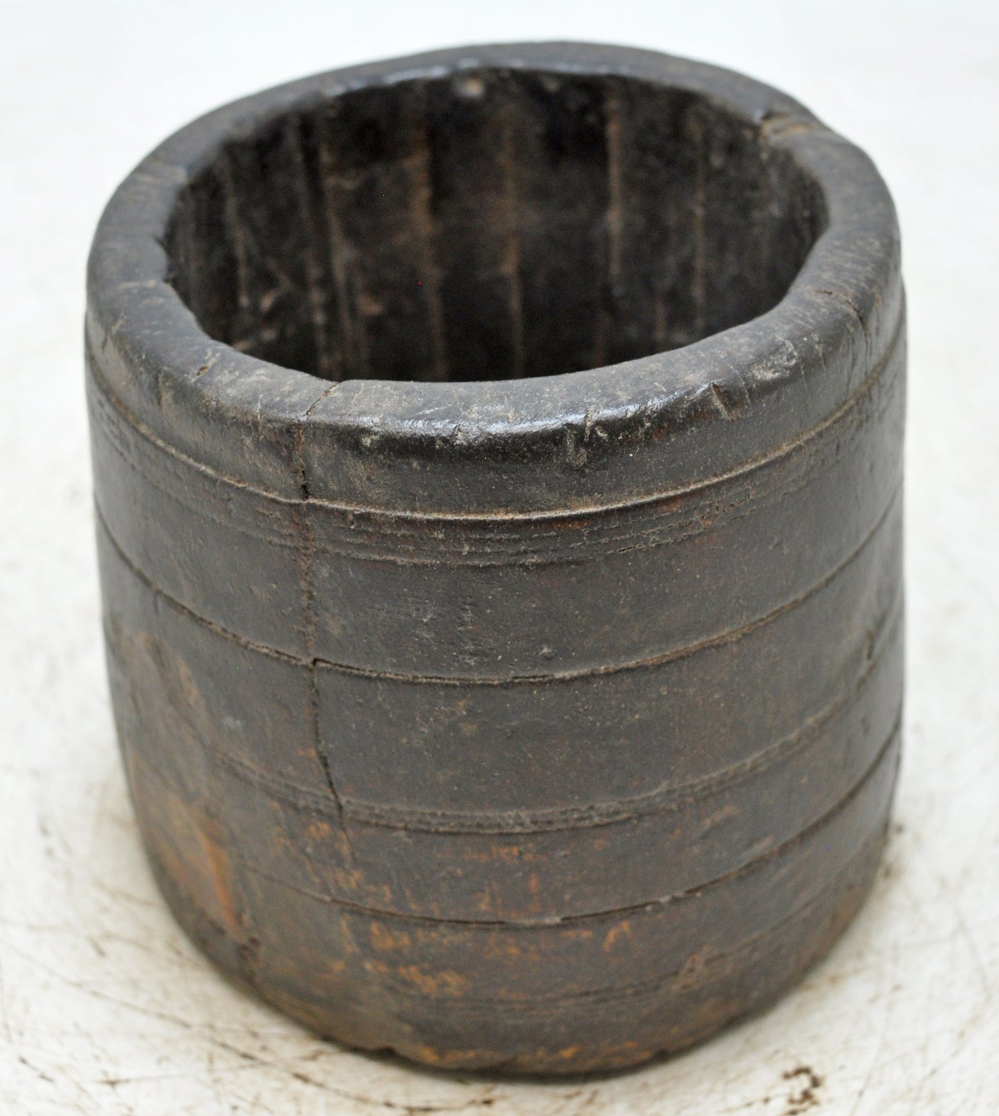 Antique Wooden Round Grain Measurement Paili Pot Original Old Hand Carved