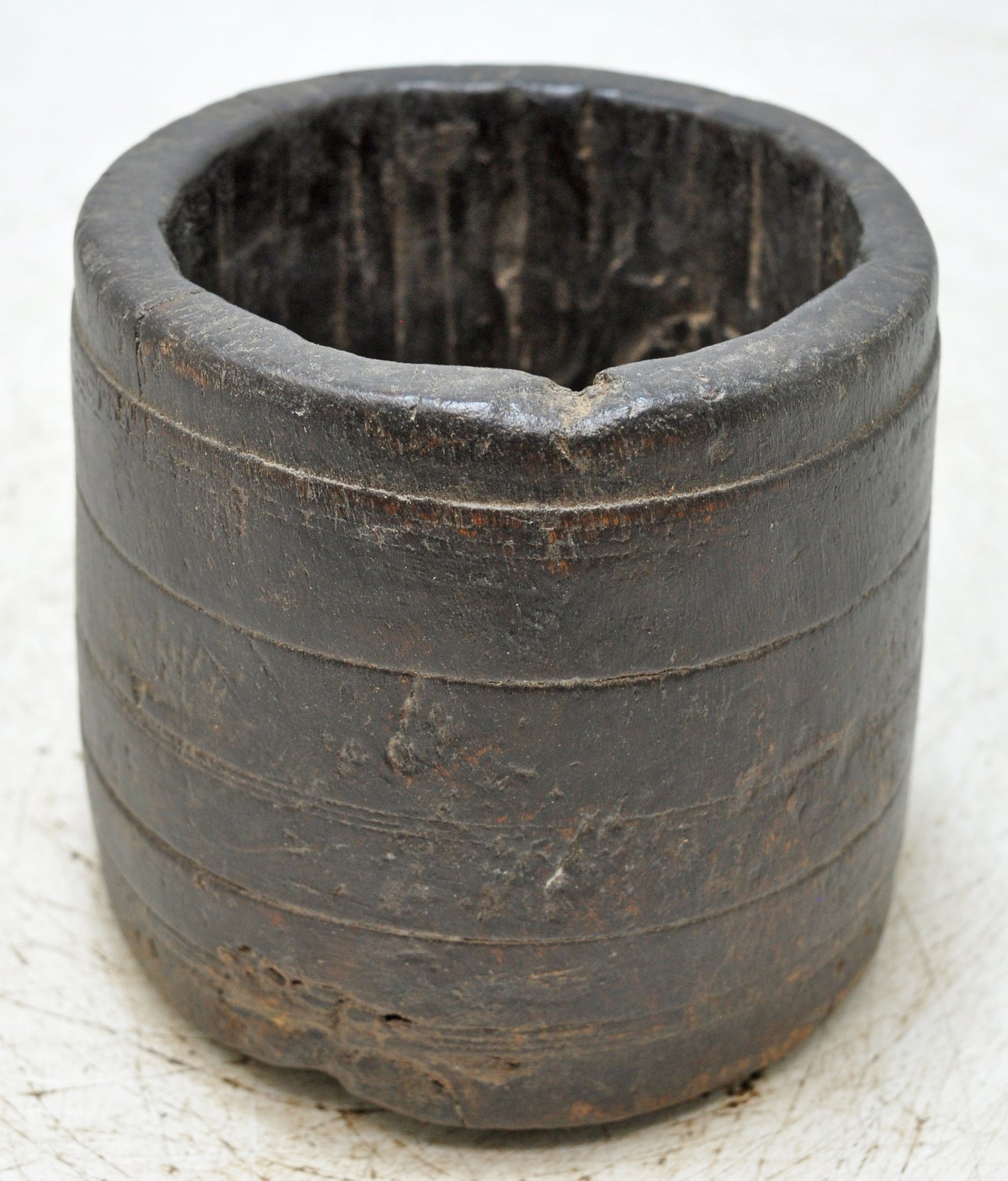 Antique Wooden Round Grain Measurement Paili Pot Original Old Hand Carved