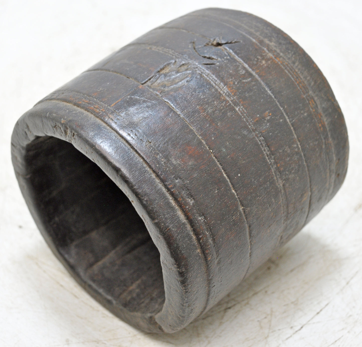 Antique Wooden Round Grain Measurement Paili Pot Original Old Hand Carved
