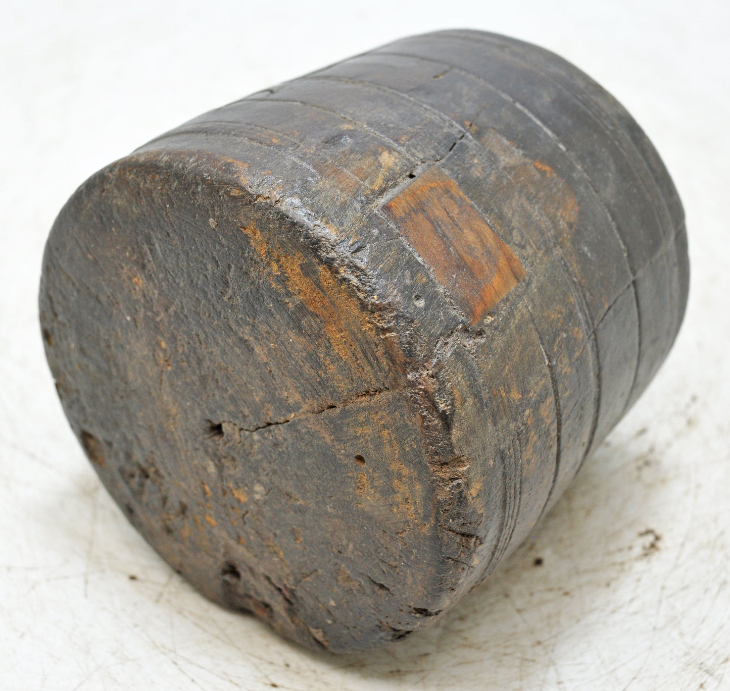 Antique Wooden Round Grain Measurement Paili Pot Original Old Hand Carved