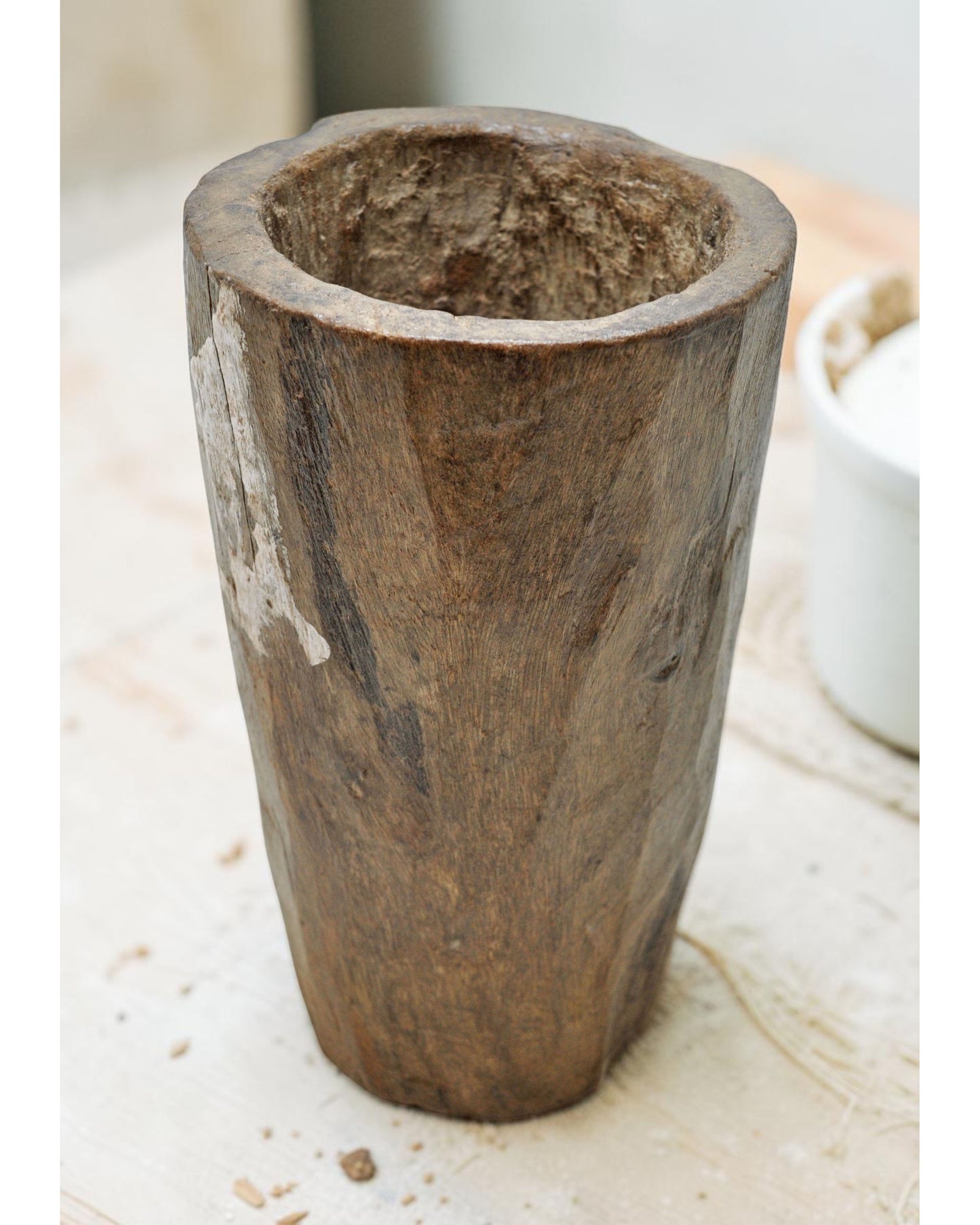 Antique Wooden Round Grain Measurement Paili Pot Original Old Hand Carved