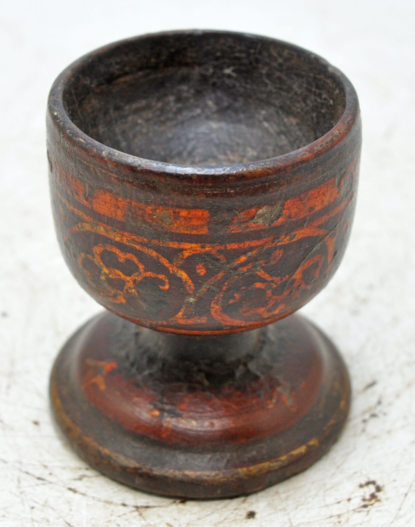 Antique Wooden Small Round Cup Original Old Hand Carved Painted