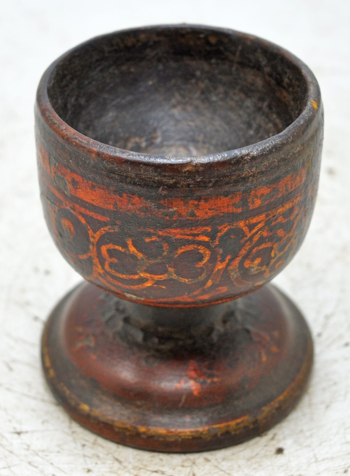 Antique Wooden Small Round Cup Original Old Hand Carved Painted