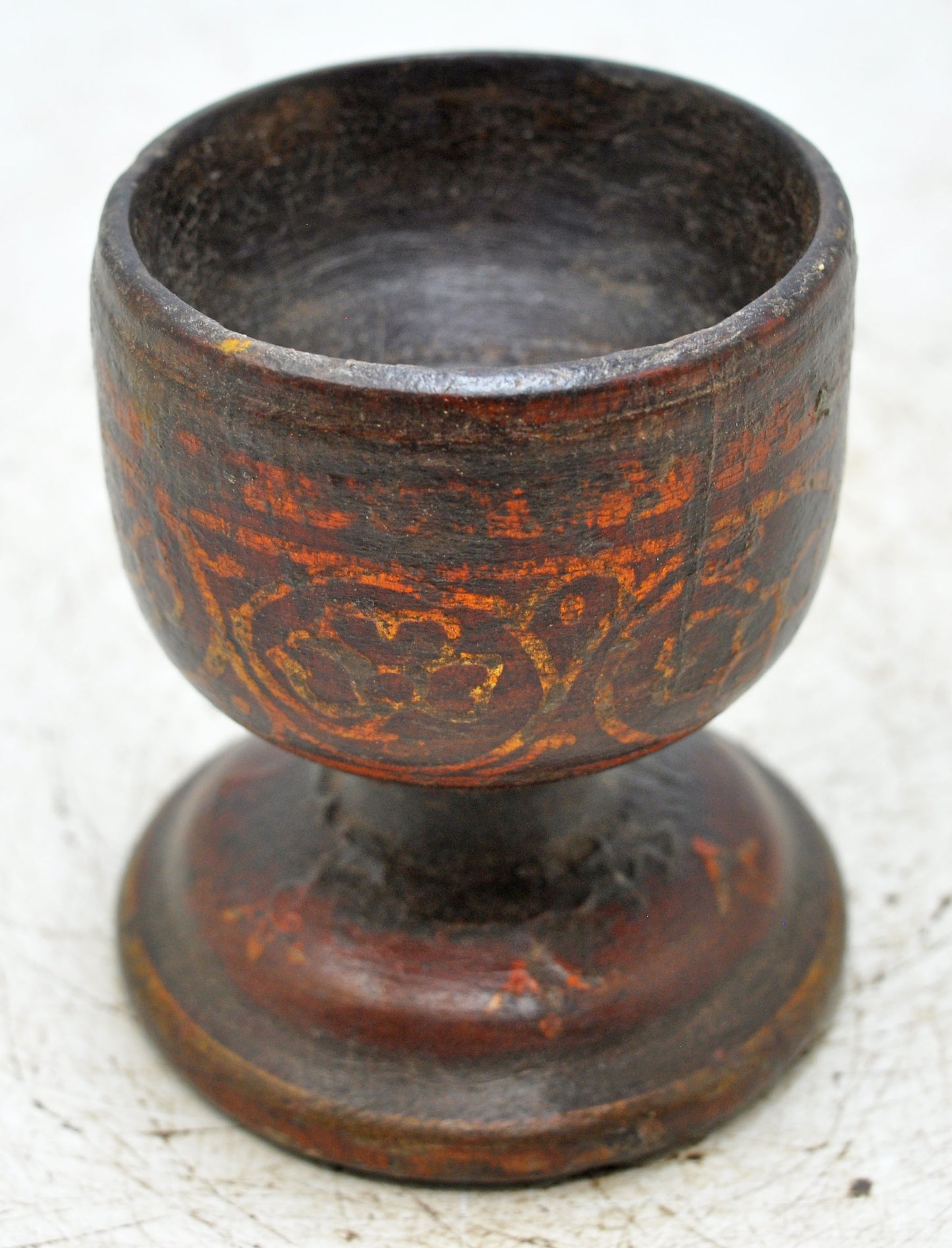 Antique Wooden Small Round Cup Original Old Hand Carved Painted