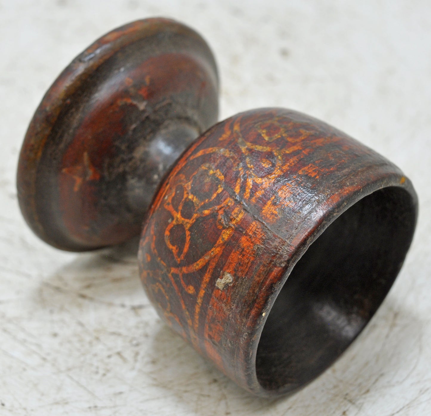 Antique Wooden Small Round Cup Original Old Hand Carved Painted