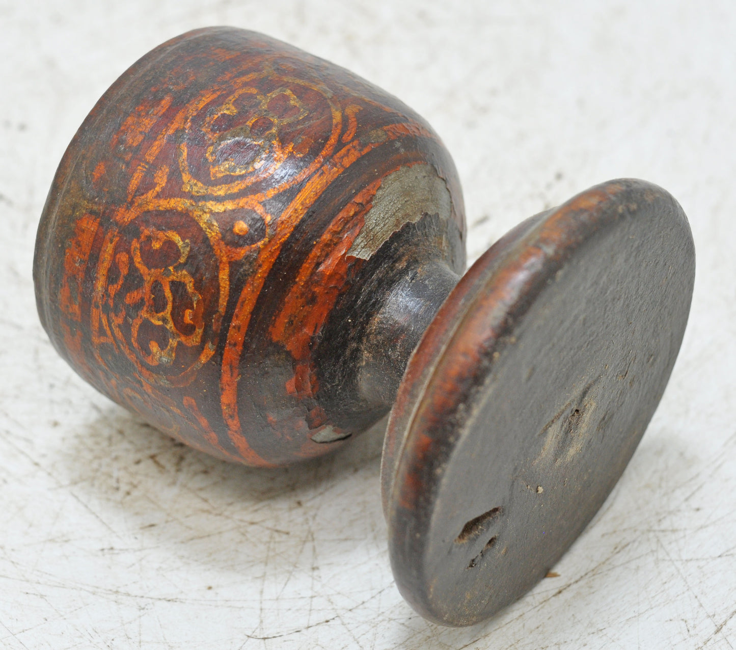 Antique Wooden Small Round Cup Original Old Hand Carved Painted