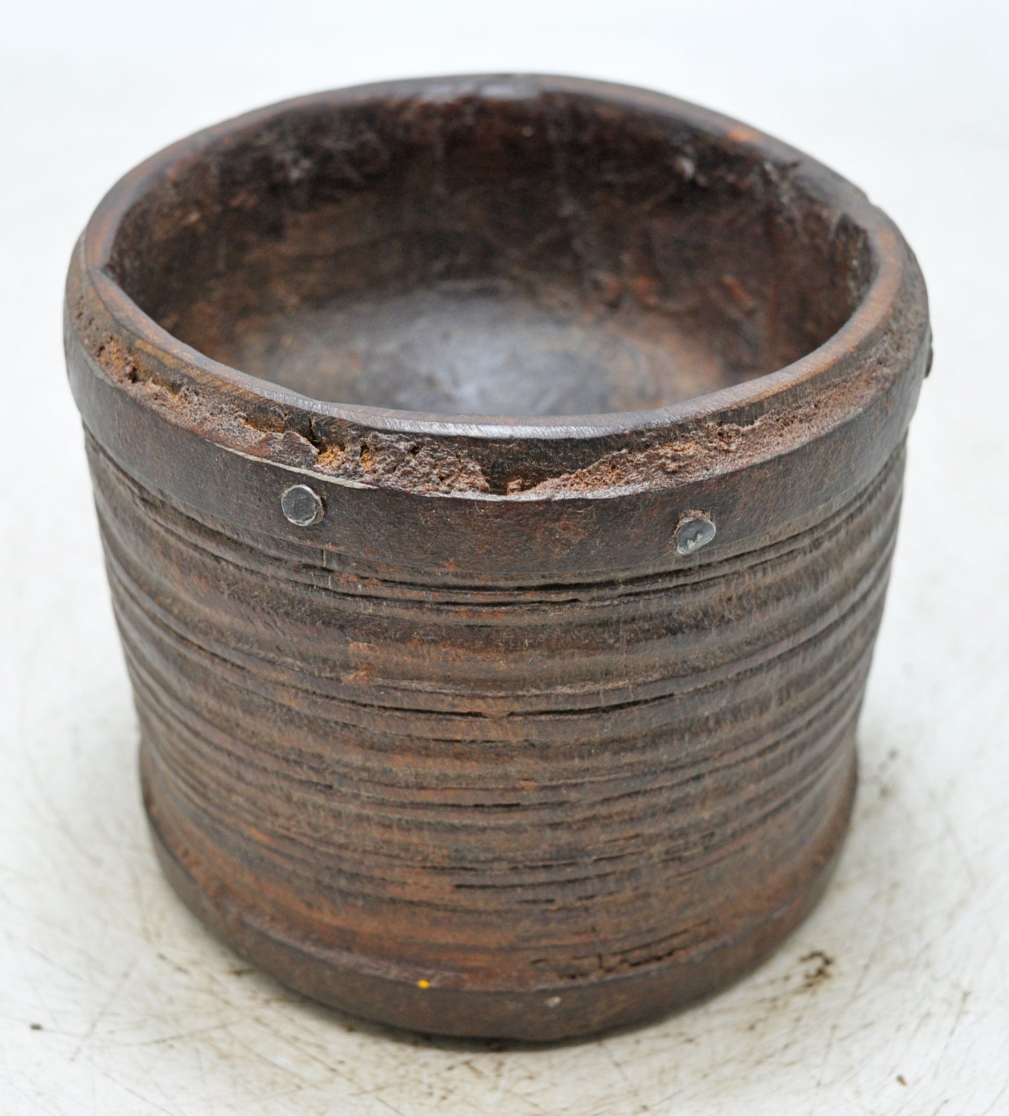 Antique Wooden Round Grain Measurement Paili Pot Original Old Hand Carved