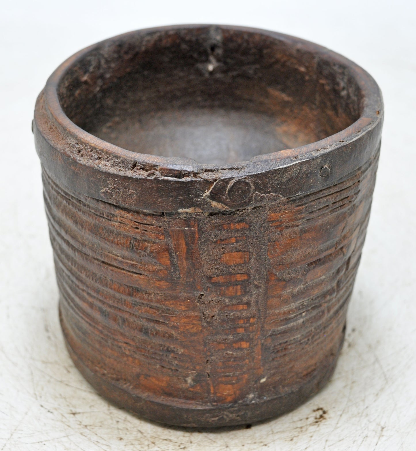 Antique Wooden Round Grain Measurement Paili Pot Original Old Hand Carved