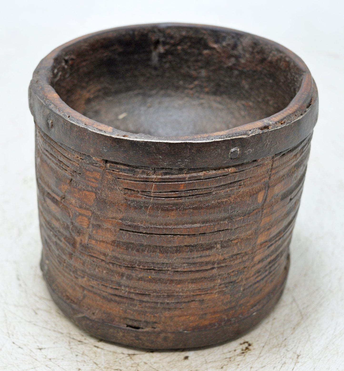 Antique Wooden Round Grain Measurement Paili Pot Original Old Hand Carved