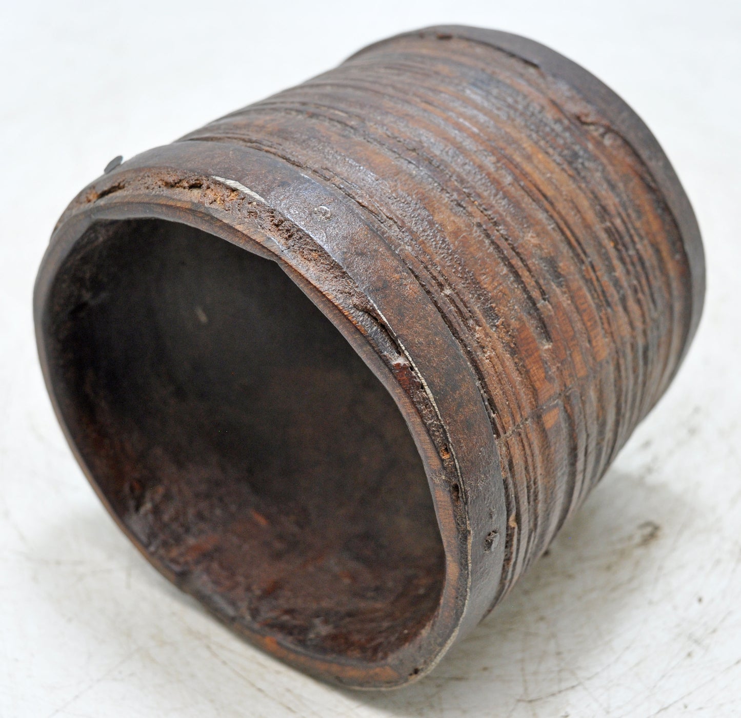 Antique Wooden Round Grain Measurement Paili Pot Original Old Hand Carved