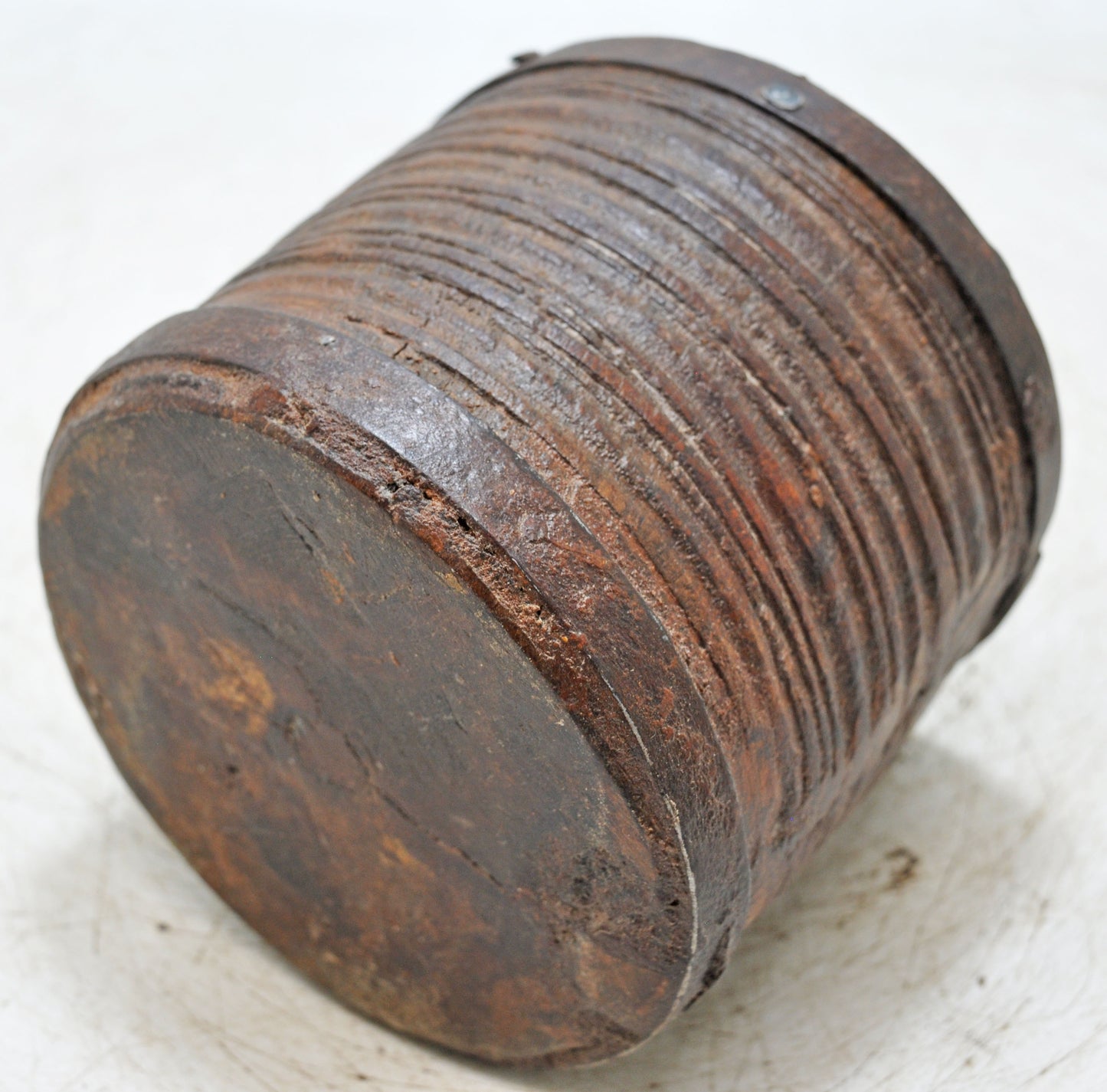 Antique Wooden Round Grain Measurement Paili Pot Original Old Hand Carved