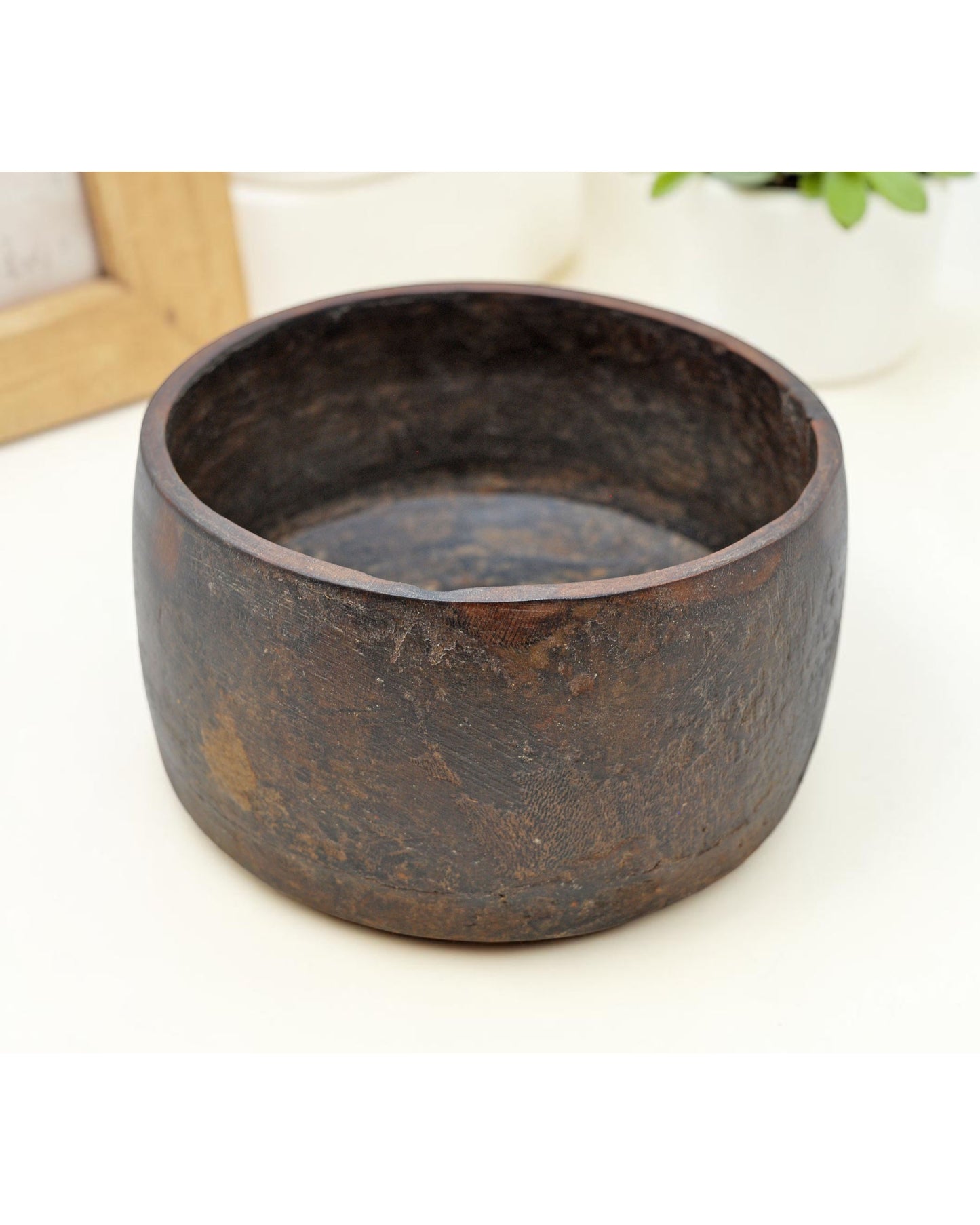 Antique Wooden Round Grain Measurement Paili Pot Original Old Hand Carved