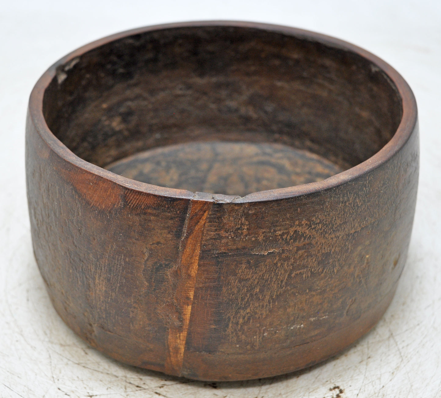 Antique Wooden Round Grain Measurement Paili Pot Original Old Hand Carved