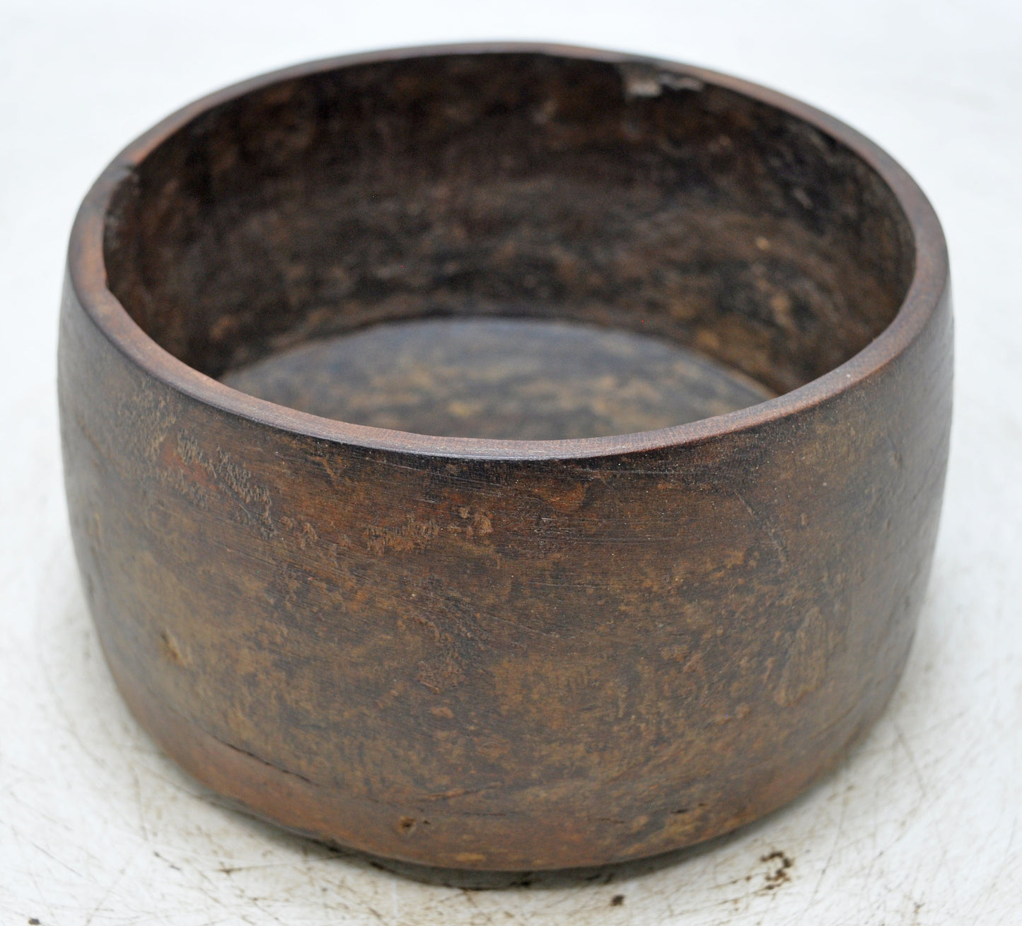 Antique Wooden Round Grain Measurement Paili Pot Original Old Hand Carved