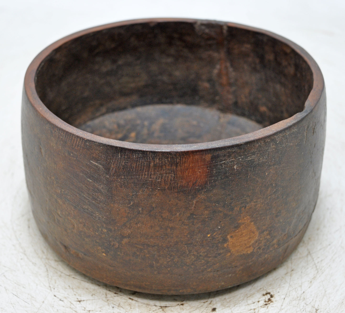 Antique Wooden Round Grain Measurement Paili Pot Original Old Hand Carved