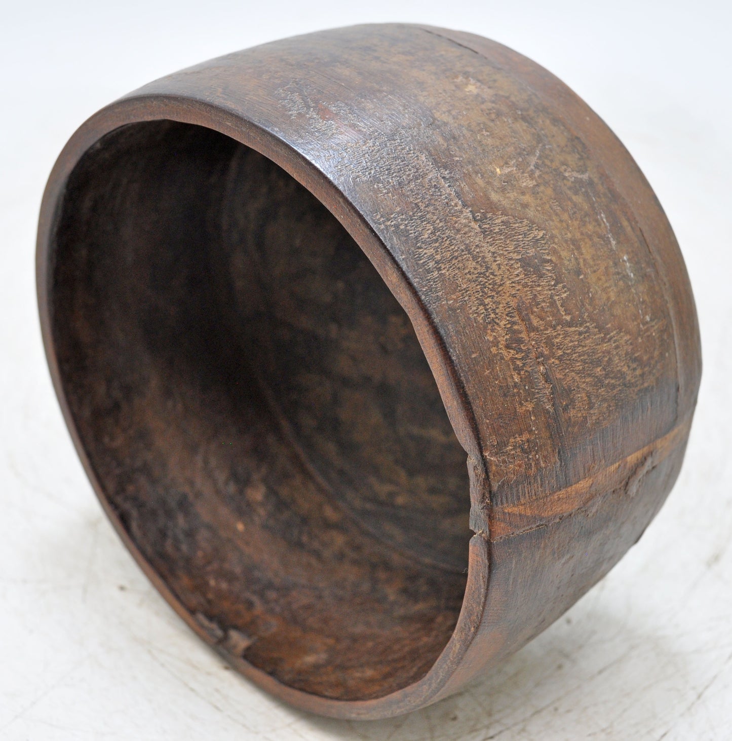 Antique Wooden Round Grain Measurement Paili Pot Original Old Hand Carved