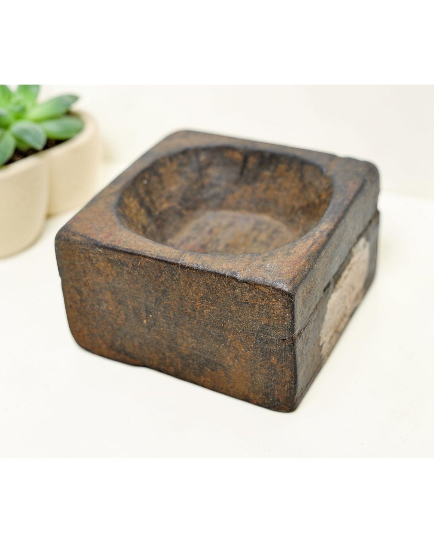 Antique Wooden Small Salt Spices Bowl Original Old Hand Carved