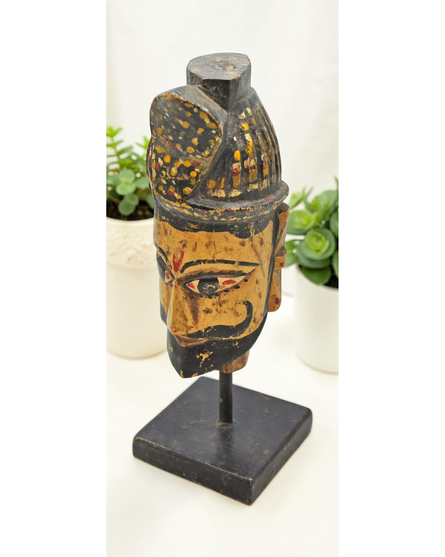 Vintage Wooden Puppet Head Bust Figurine Original Old Hand Carved Painted