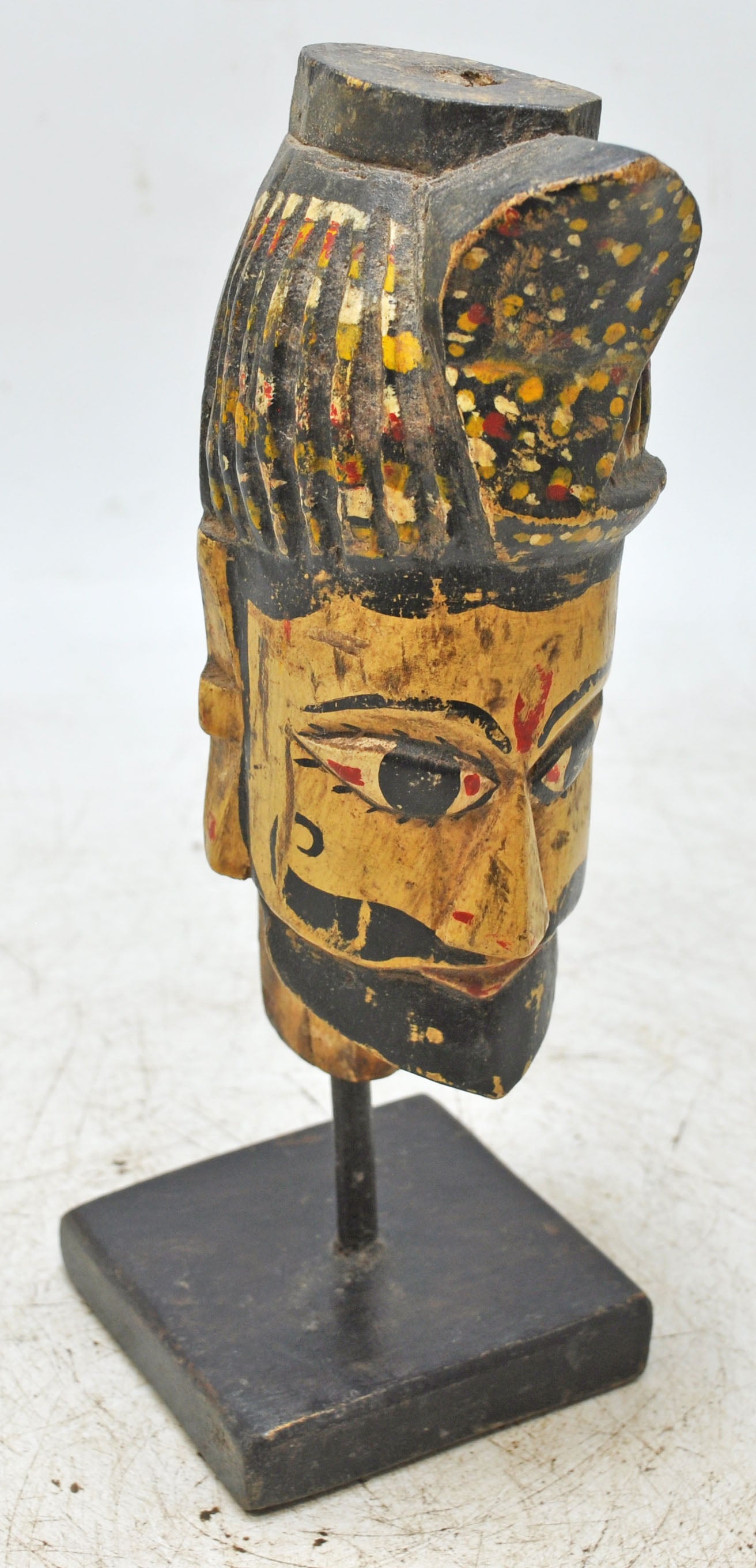 Vintage Wooden Puppet Head Bust Figurine Original Old Hand Carved Painted