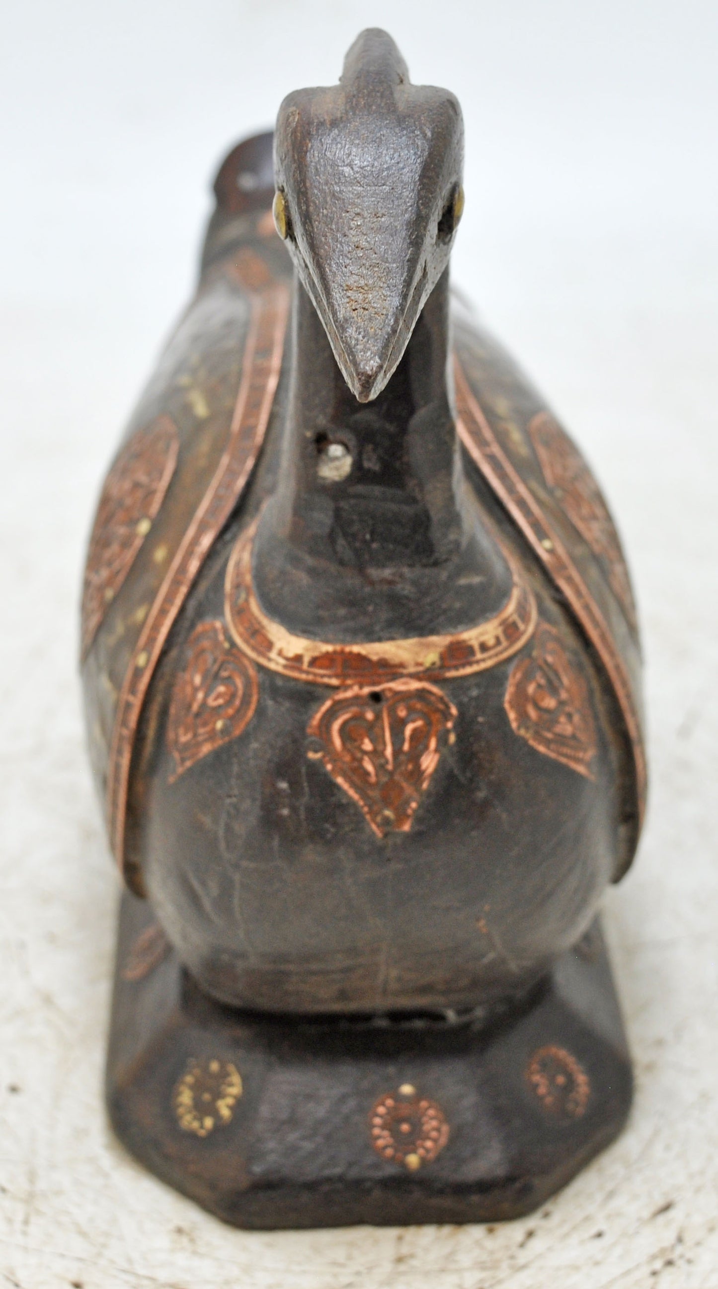 Vintage Wooden Duck Bird Figurine Original Old Hand Carved Fine Brass Fitted
