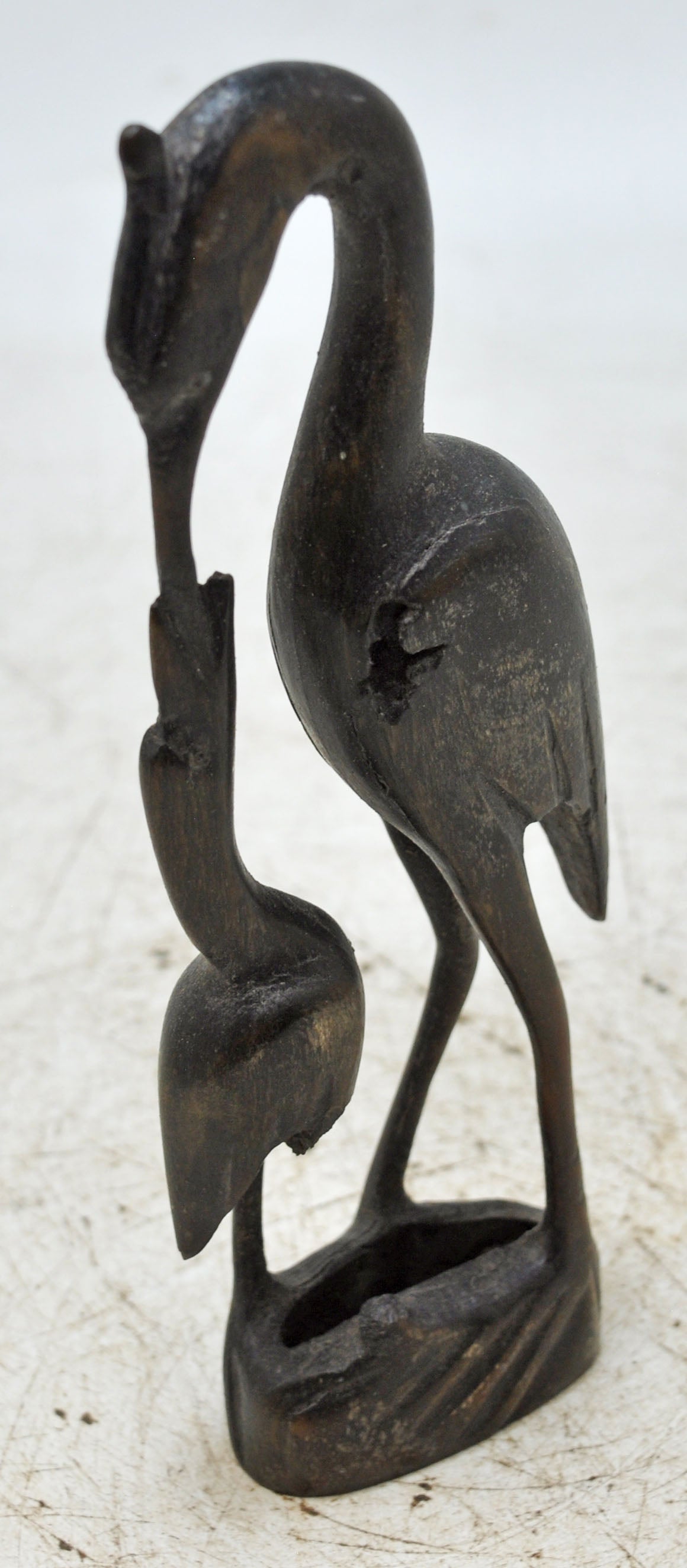 Antique Wooden 2 Cranes Bird Figurine Original Old Fine Hand Carved