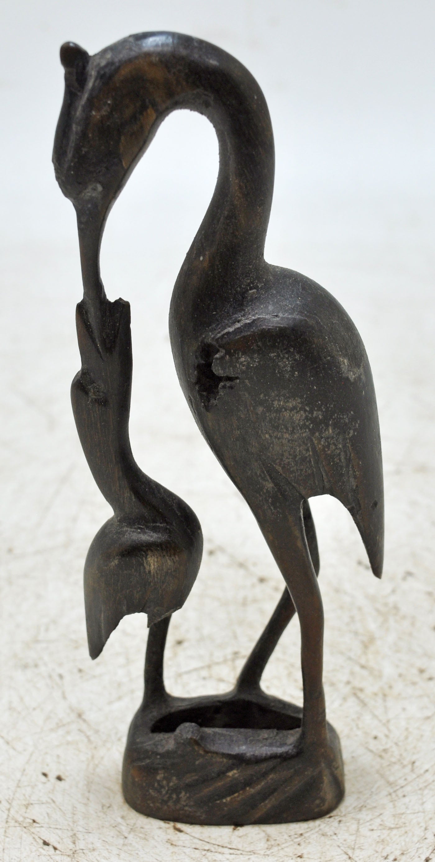 Antique Wooden 2 Cranes Bird Figurine Original Old Fine Hand Carved