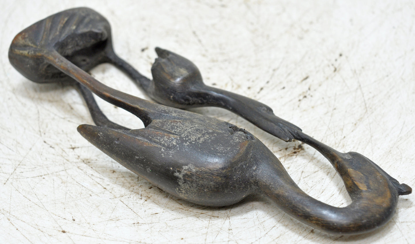 Antique Wooden 2 Cranes Bird Figurine Original Old Fine Hand Carved