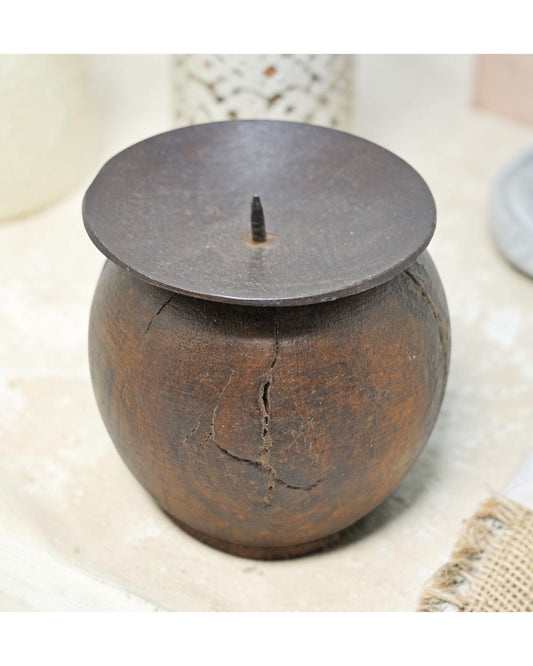 Vintage Wooden Small Apple Shaped Candle Holder Stand Original Old Hand Carved
