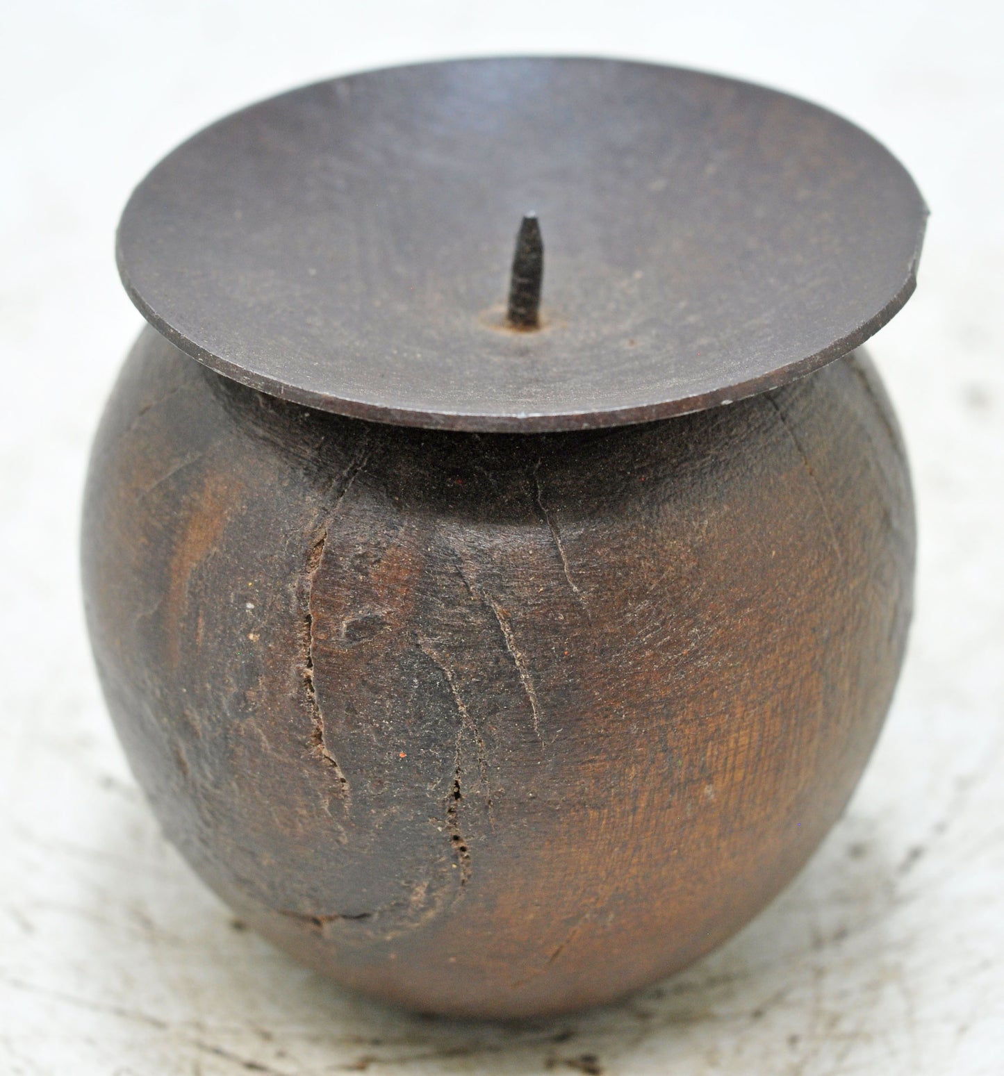 Vintage Wooden Small Apple Shaped Candle Holder Stand Original Old Hand Carved