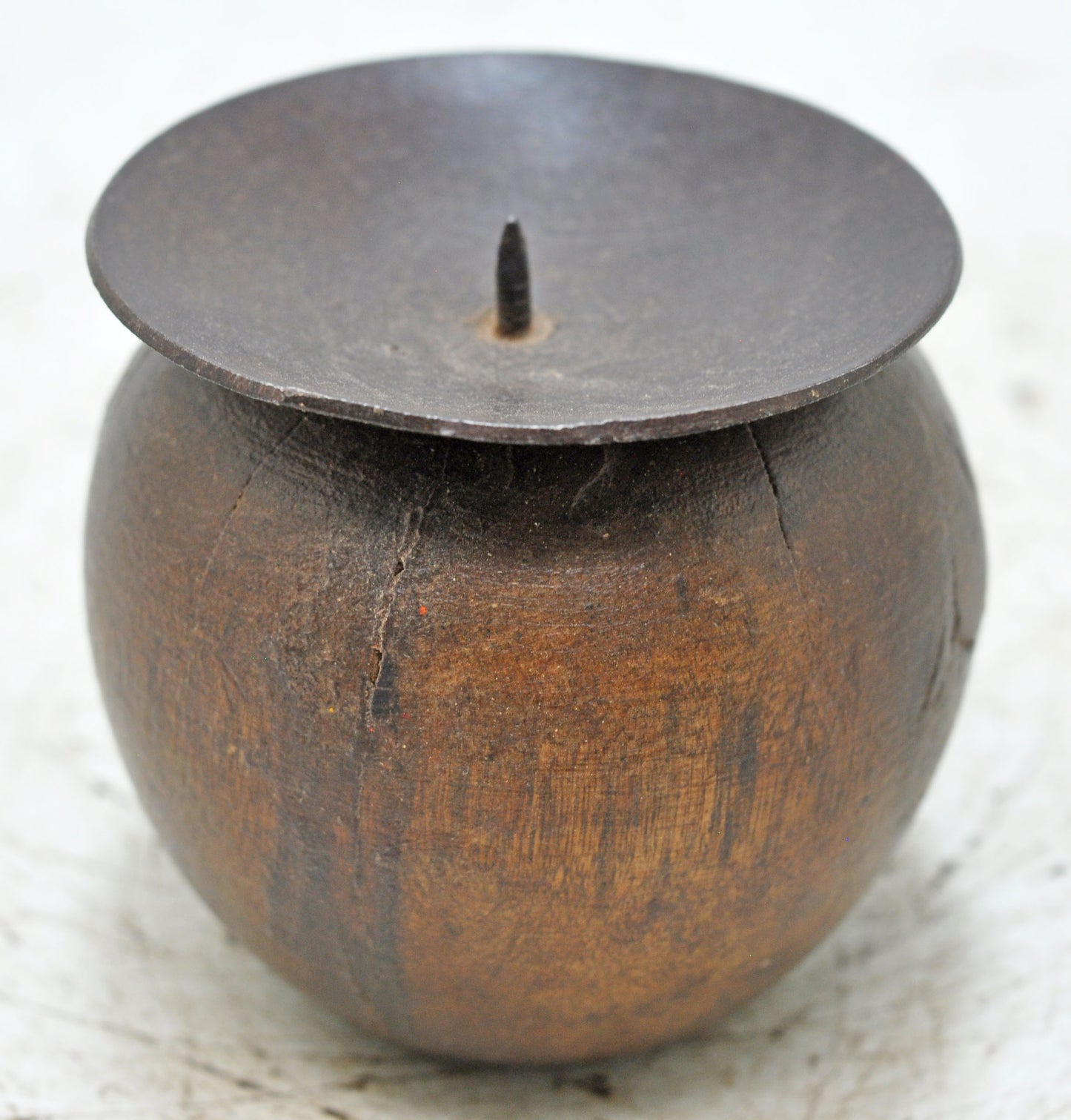 Vintage Wooden Small Apple Shaped Candle Holder Stand Original Old Hand Carved