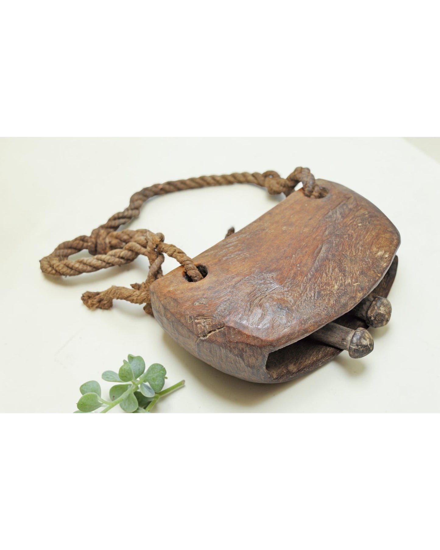 Antique Wooden Cow Animals Bell Original Old Hand Carved