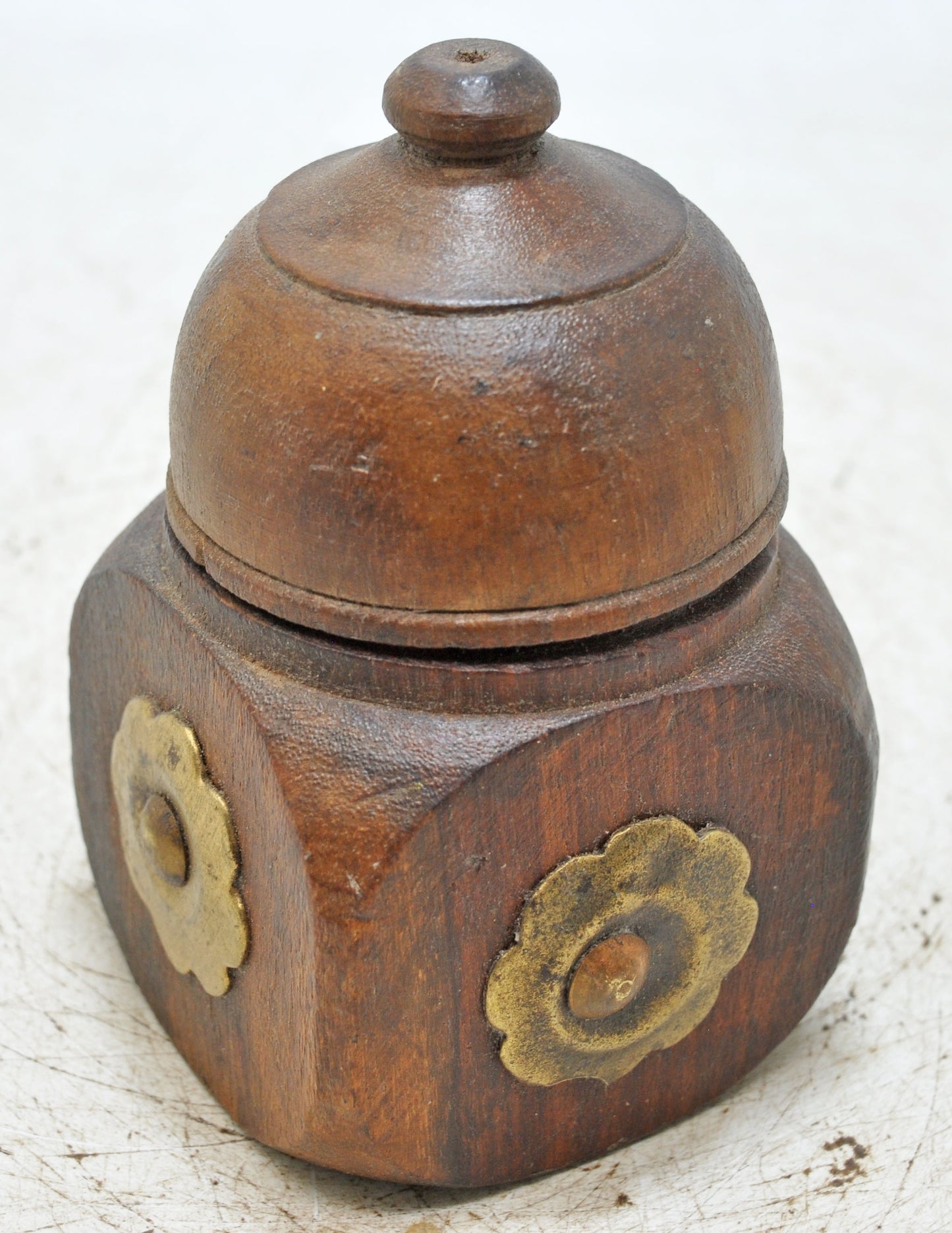 Vintage Wooden Kum Kum Powder Tika Box Original Old Hand Carved