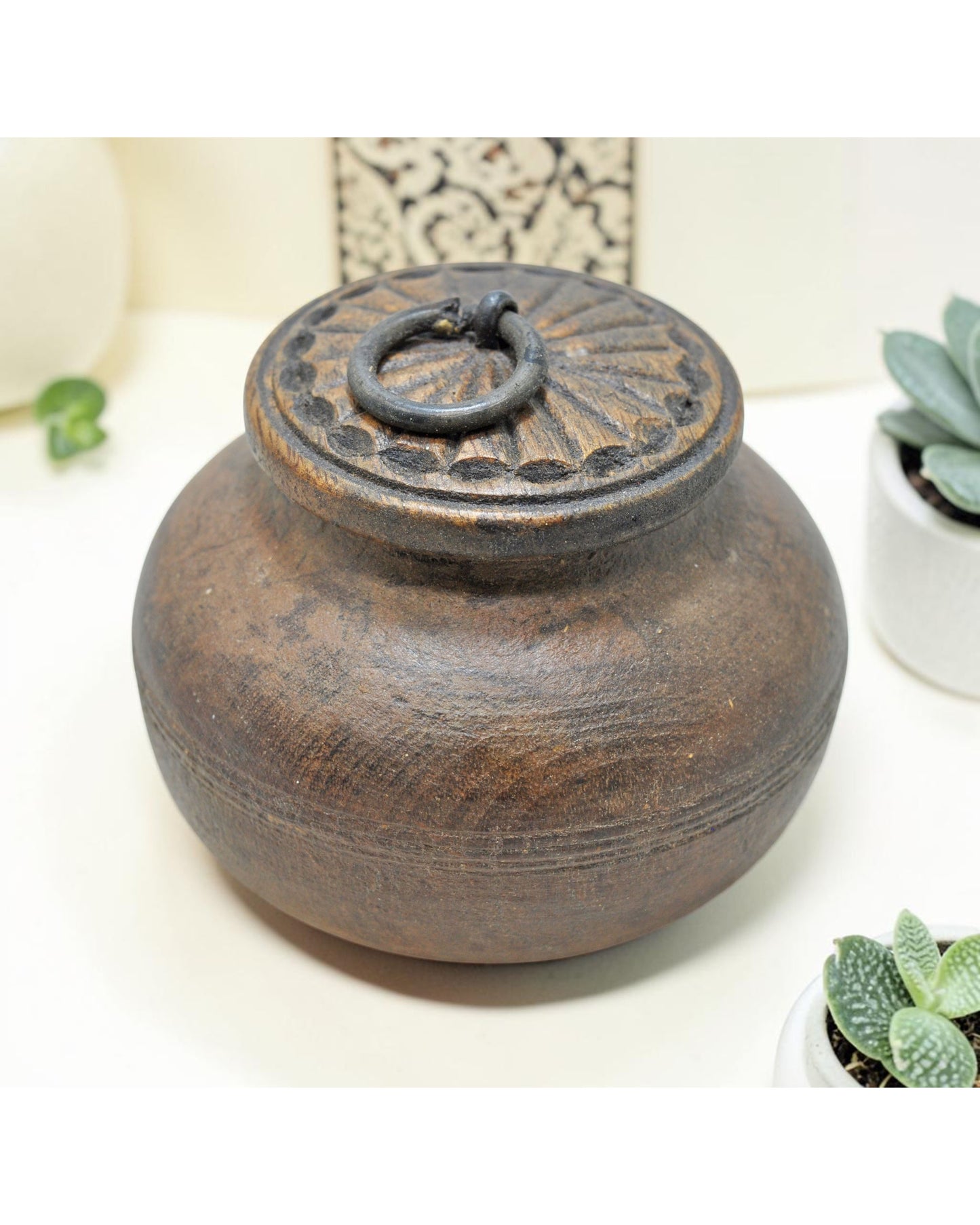 Vintage Wooden Kum Kum Powder Tika Box Original Old Hand Carved