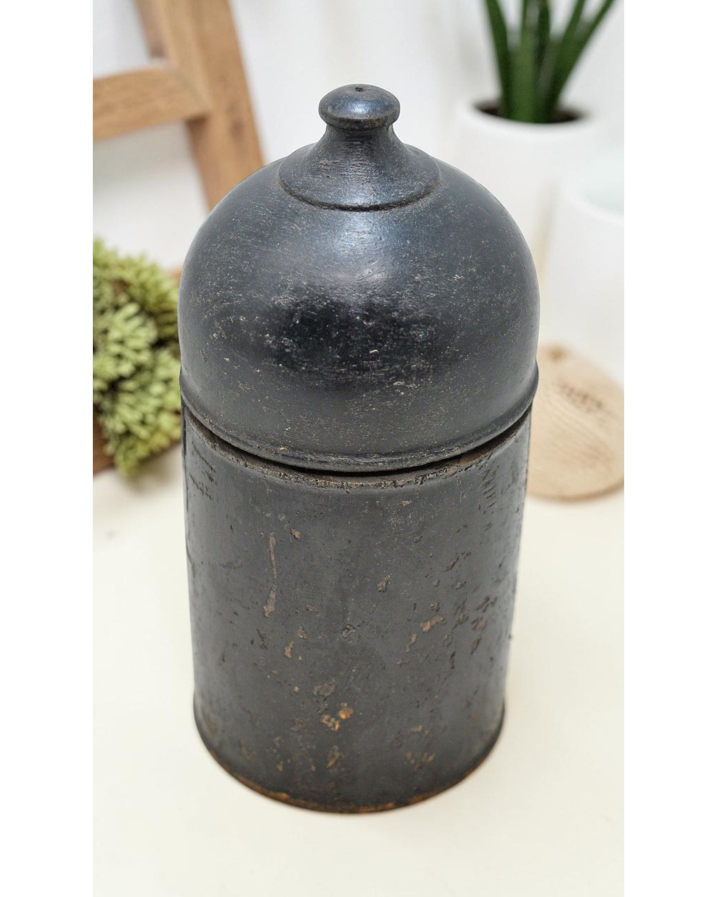 Vintage Wooden Round Candy Box Original Old Hand Carved