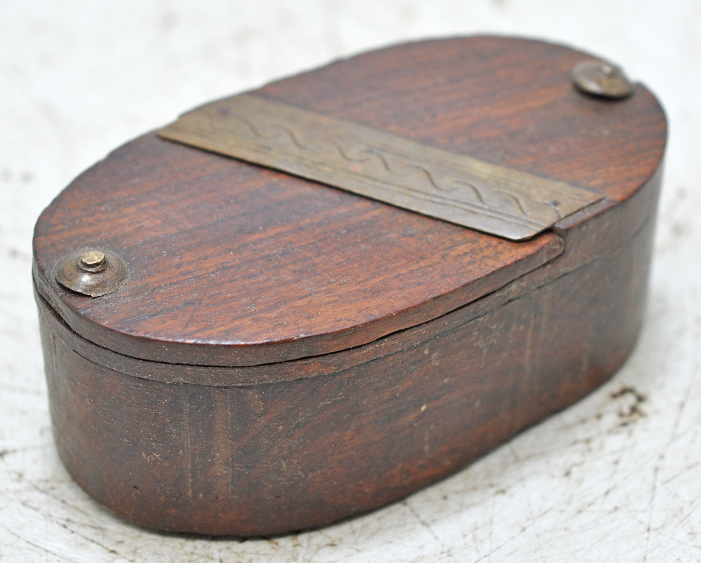 Antique Wooden Small Oval Box Original Old Hand Crafted