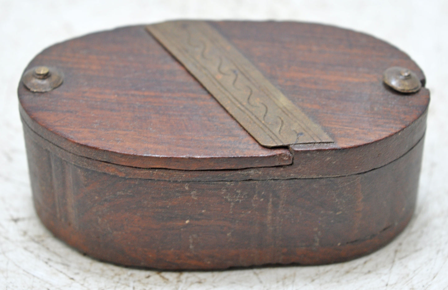 Antique Wooden Small Oval Box Original Old Hand Crafted