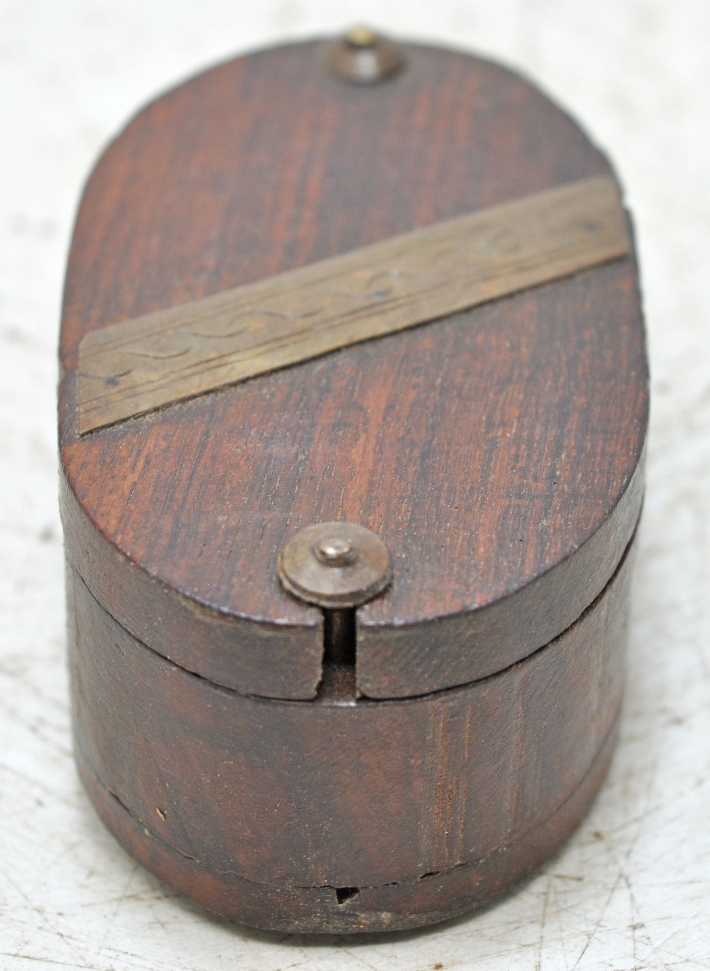 Antique Wooden Small Oval Box Original Old Hand Crafted