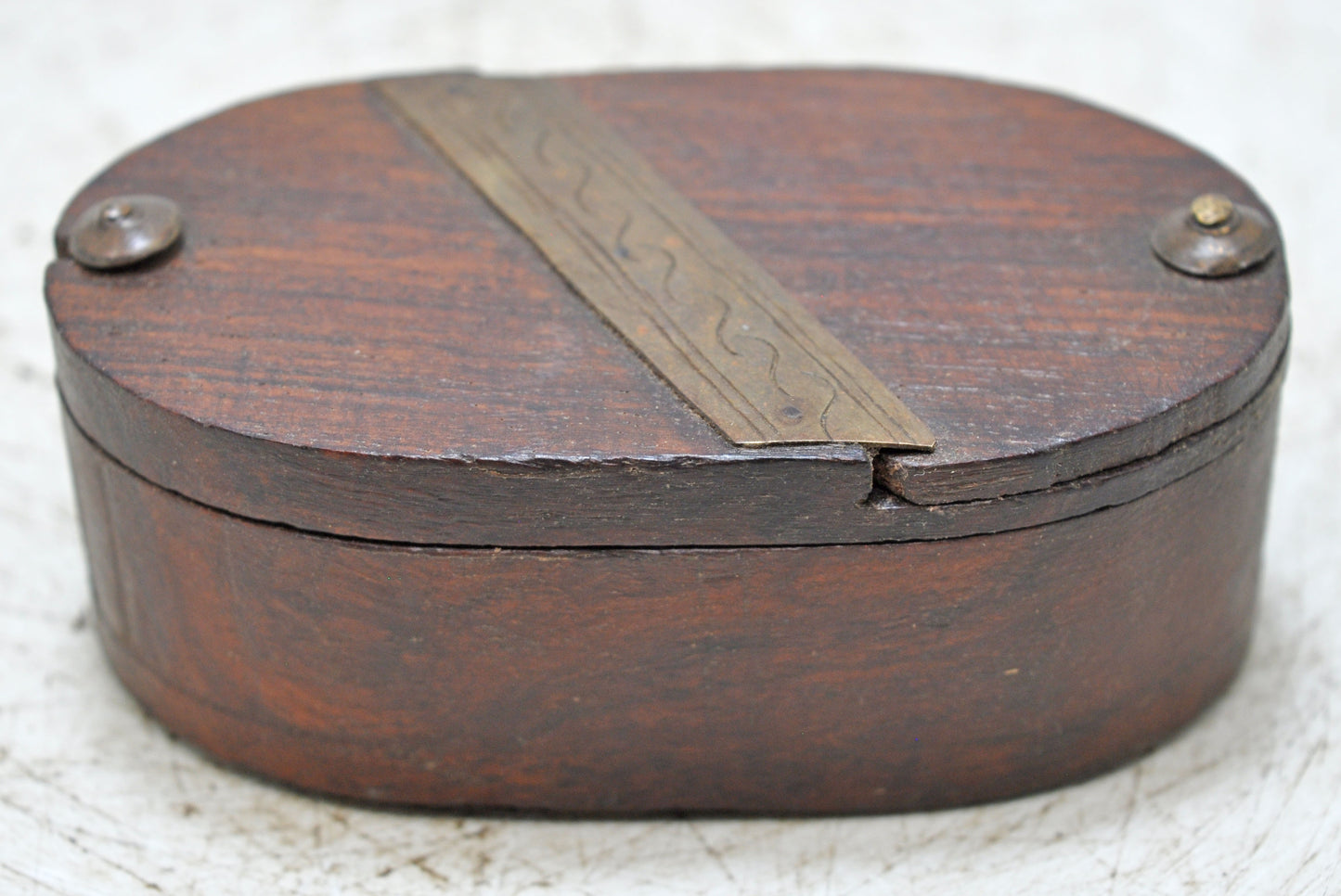 Antique Wooden Small Oval Box Original Old Hand Crafted