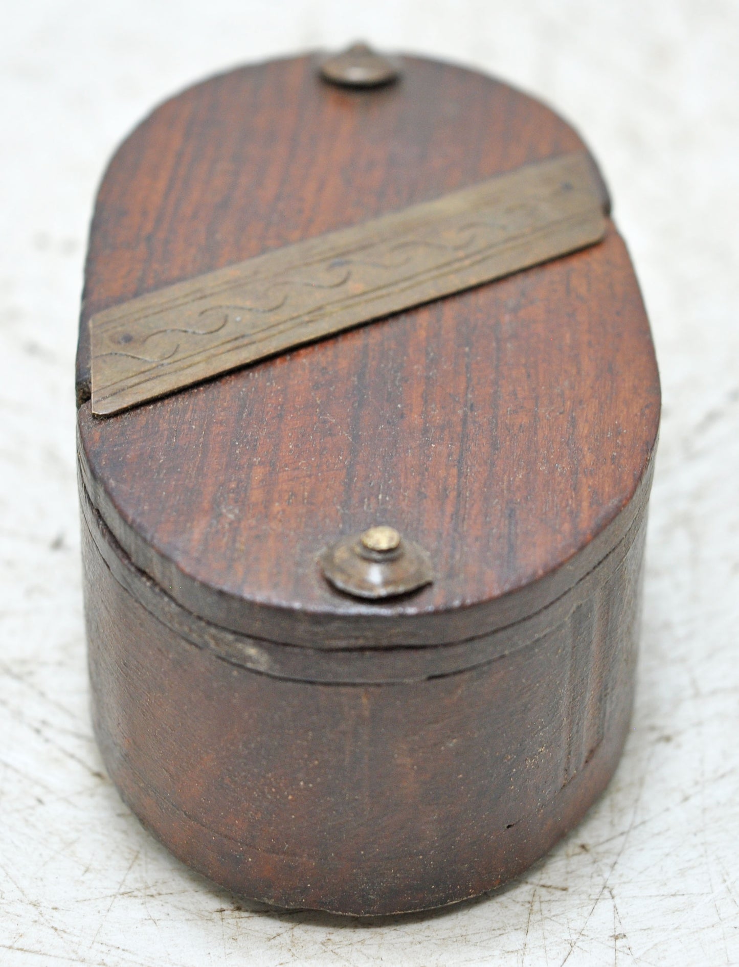 Antique Wooden Small Oval Box Original Old Hand Crafted