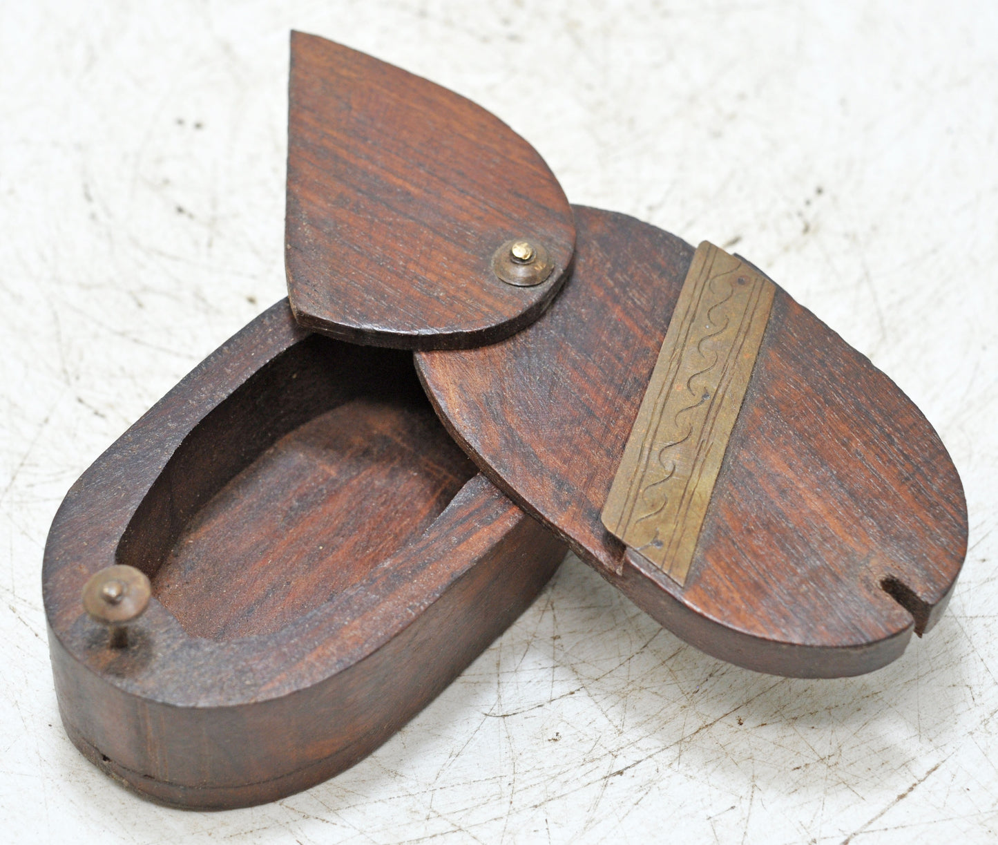 Antique Wooden Small Oval Box Original Old Hand Crafted
