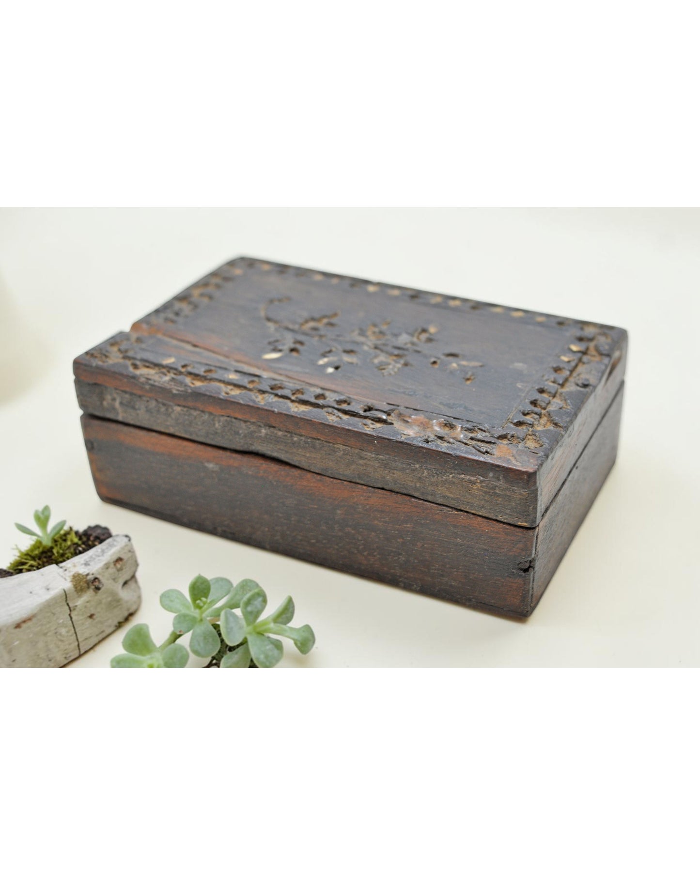 Antique Wooden Small Storage Box Original Old Hand Crafted Carved