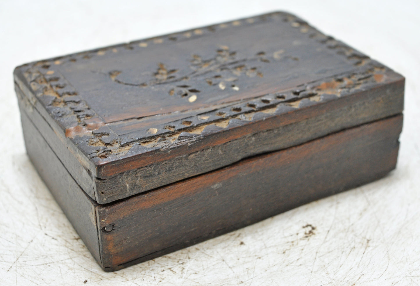 Antique Wooden Small Storage Box Original Old Hand Crafted Carved