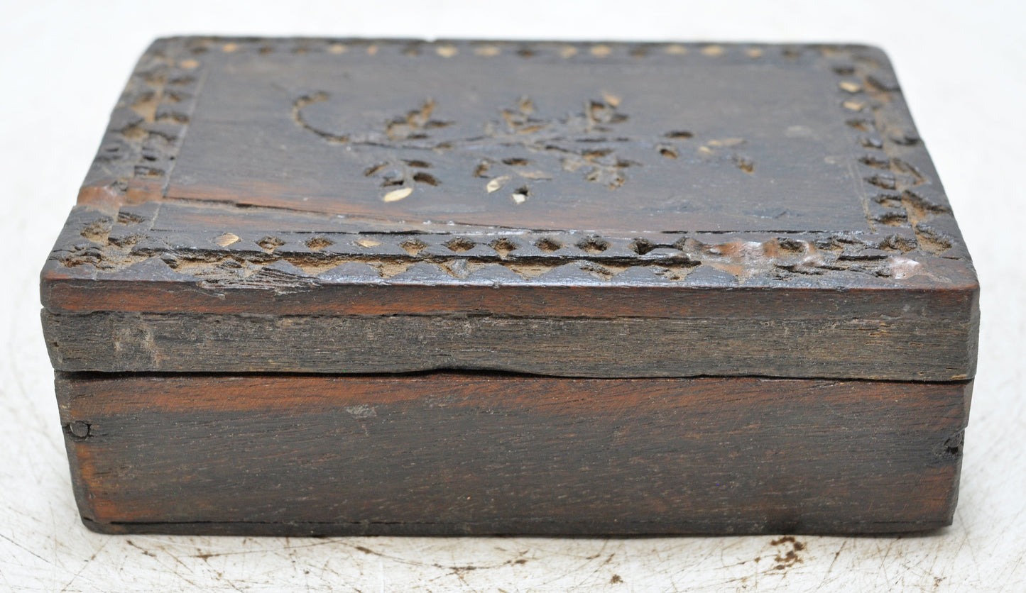 Antique Wooden Small Storage Box Original Old Hand Crafted Carved