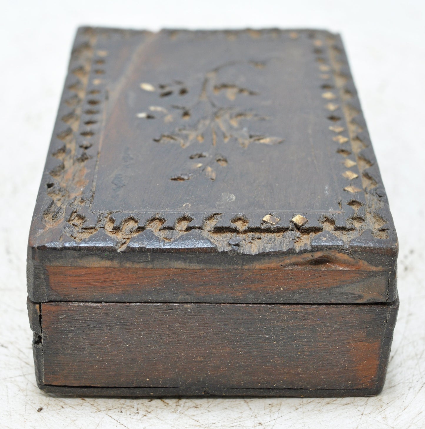 Antique Wooden Small Storage Box Original Old Hand Crafted Carved