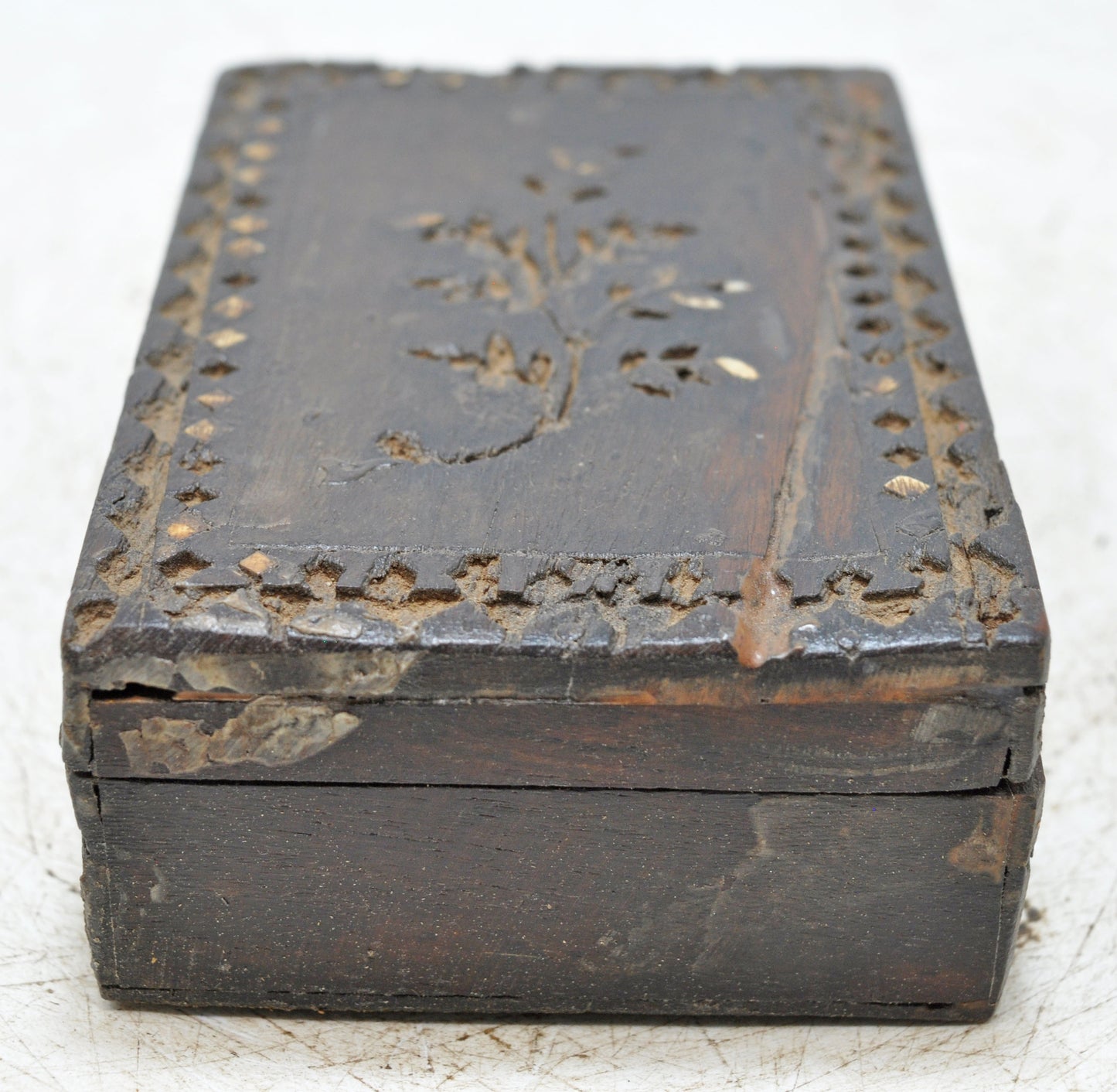 Antique Wooden Small Storage Box Original Old Hand Crafted Carved