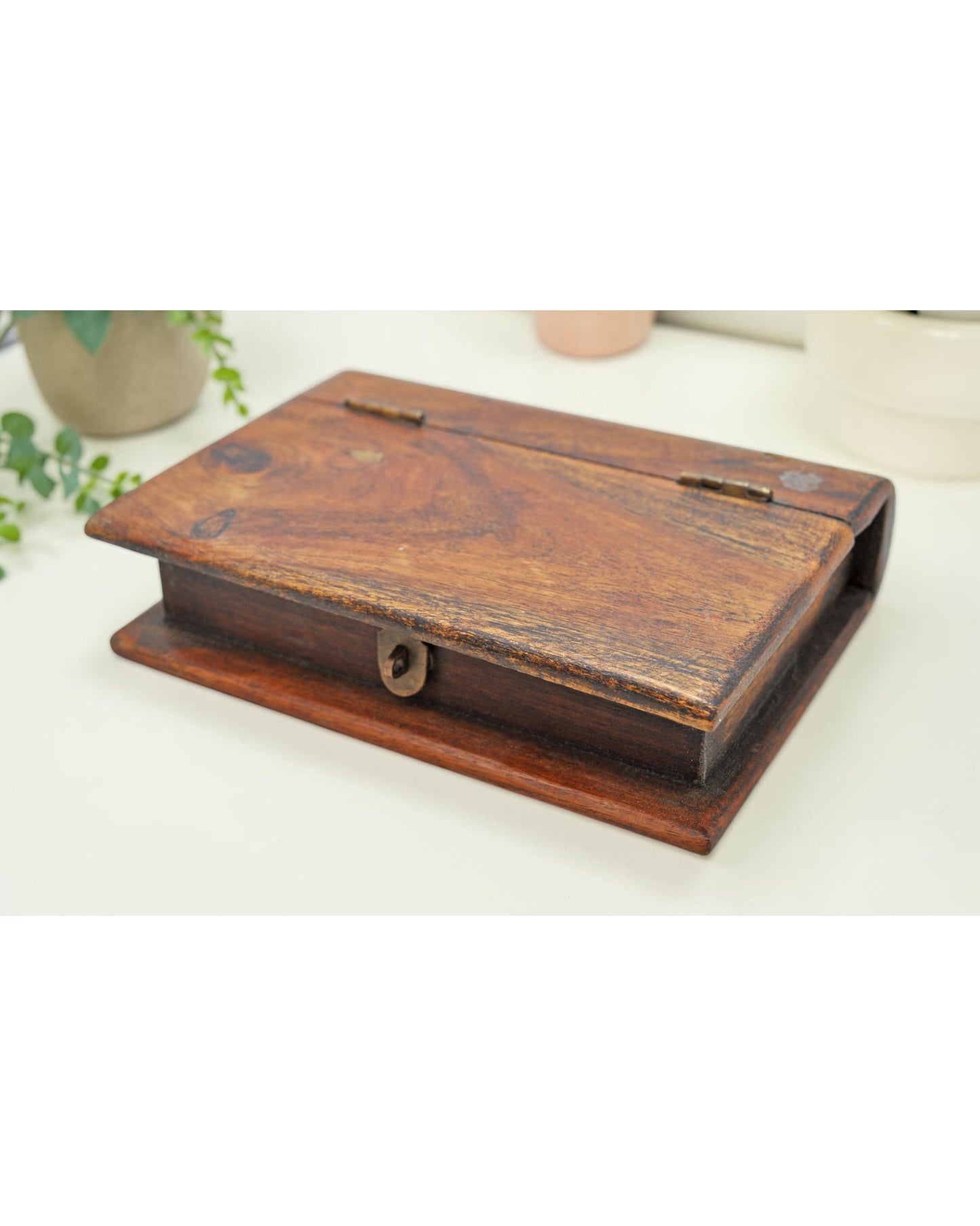 Vintage Wooden Book Shaped Storage Box Original Old Hand Crafted