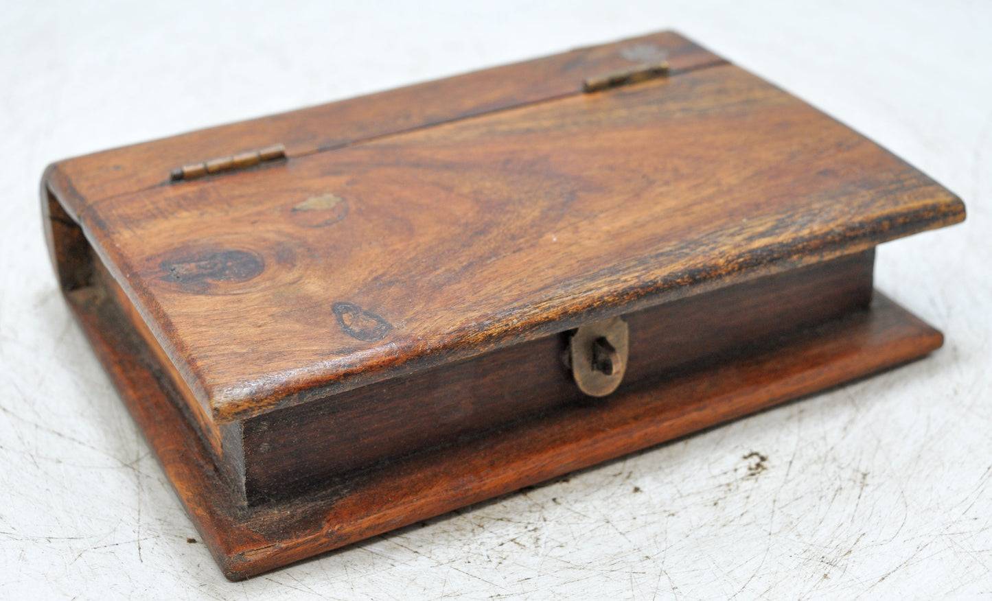 Vintage Wooden Book Shaped Storage Box Original Old Hand Crafted