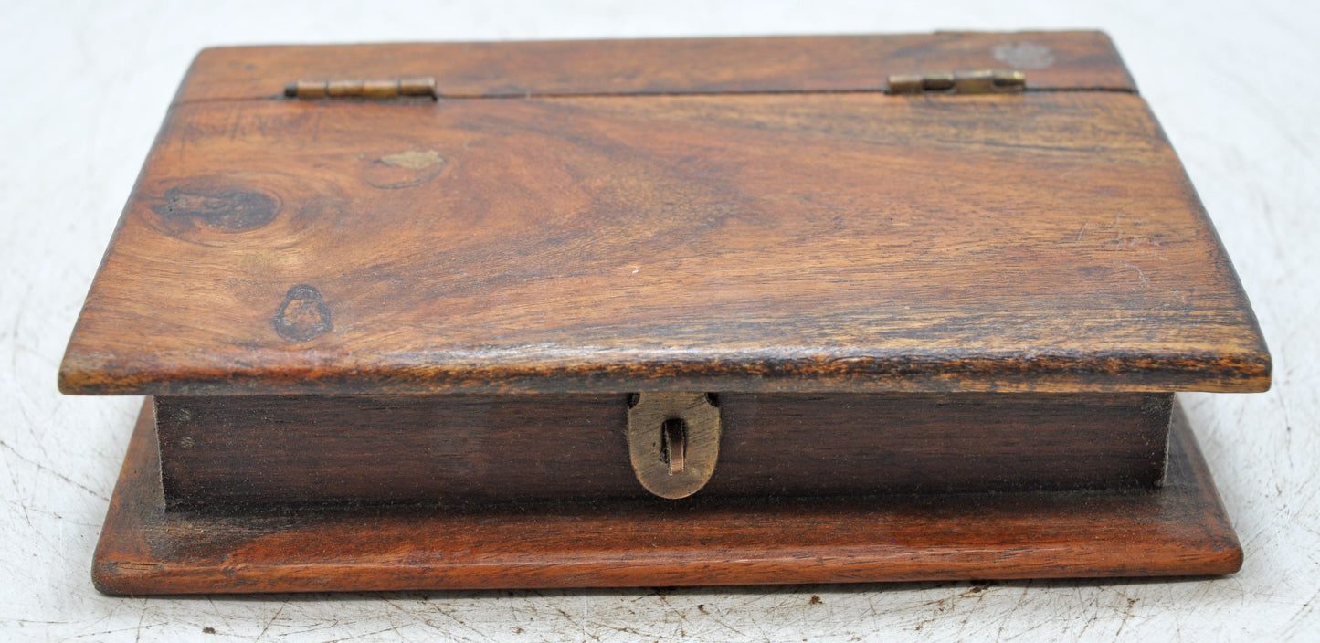 Vintage Wooden Book Shaped Storage Box Original Old Hand Crafted