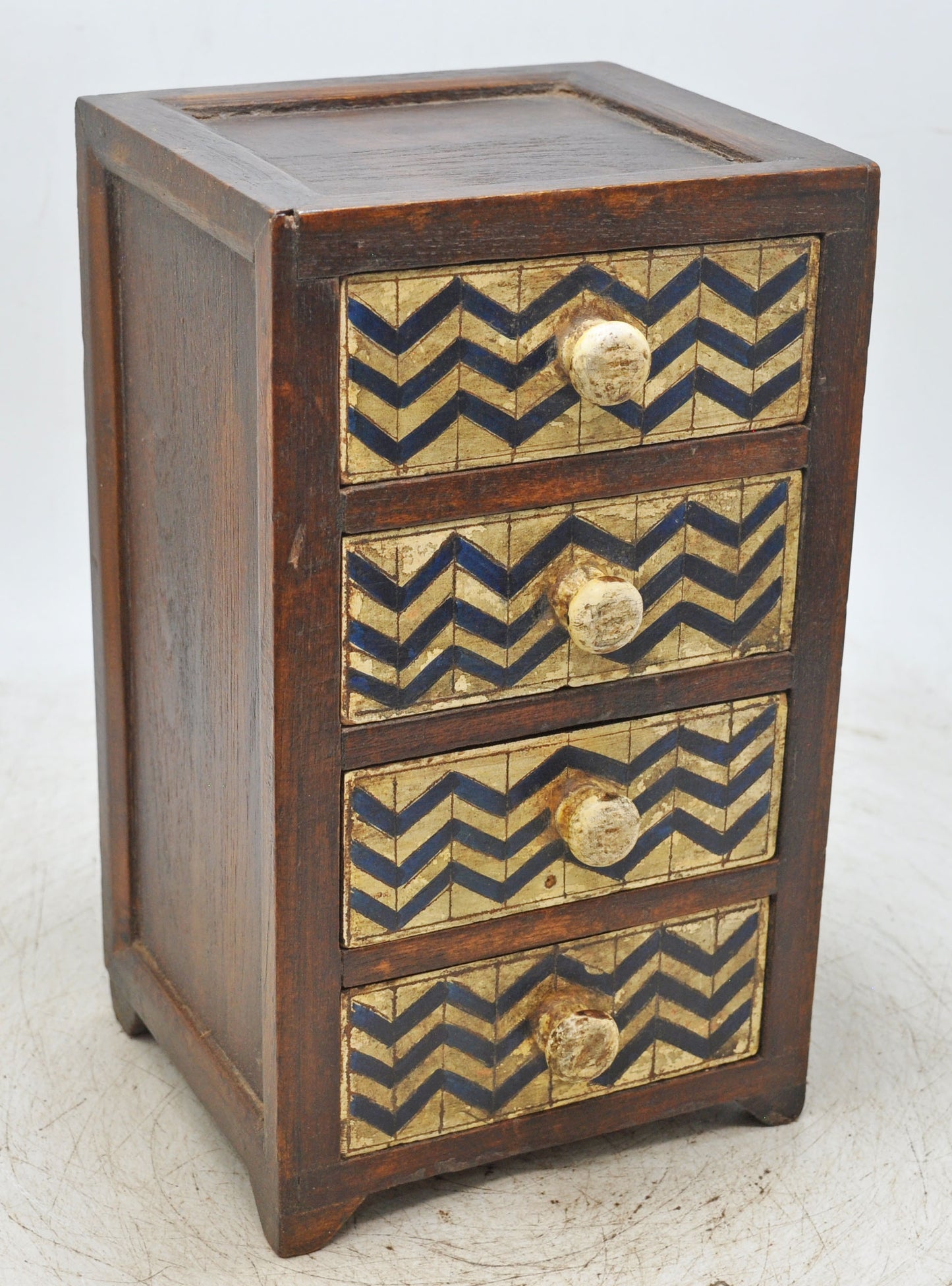Vintage Wooden 4 Drawers Storage Box Original Old Hand Crafted